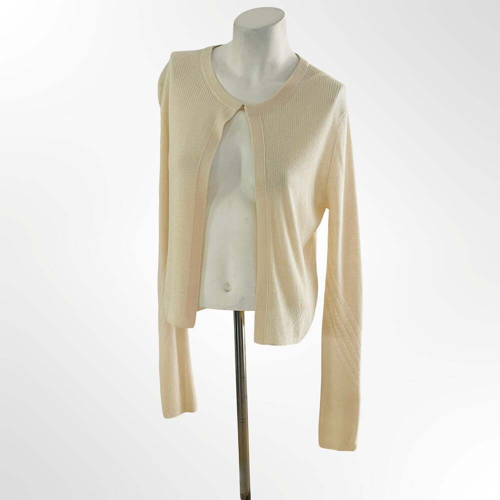 Cream Knit Hook-and-Eye Front Cropped Cardigan